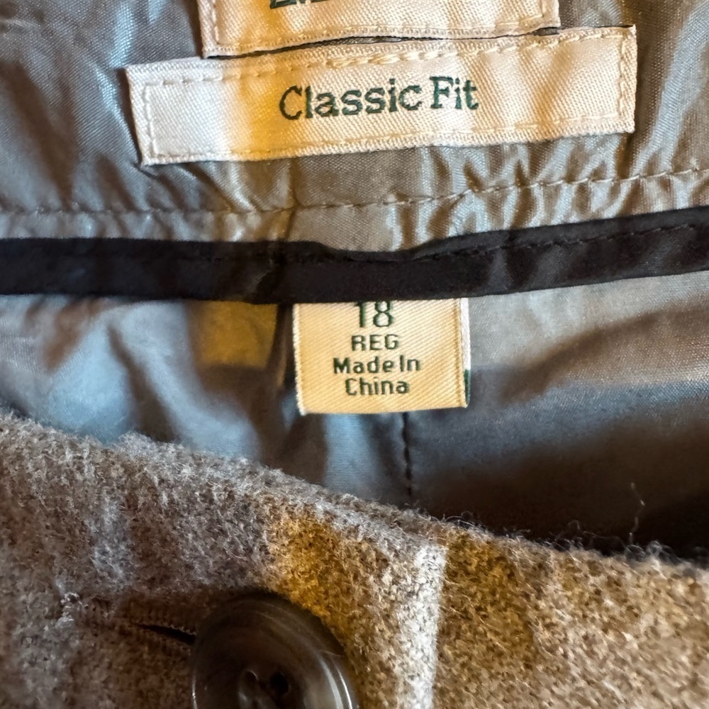 LL Bean Pants Classic Fit Cotton Tweed Flat Front Gray Straight Leg Women’s 18 - Picture 3 of 16